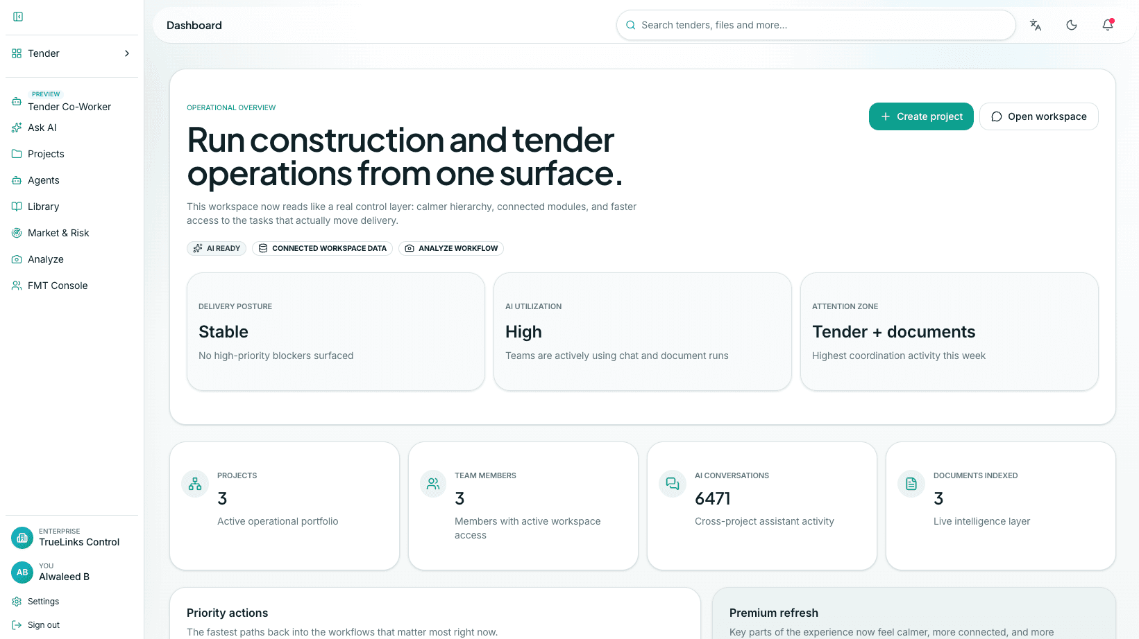 TrueLinks dashboard bringing every workspace onto one surface